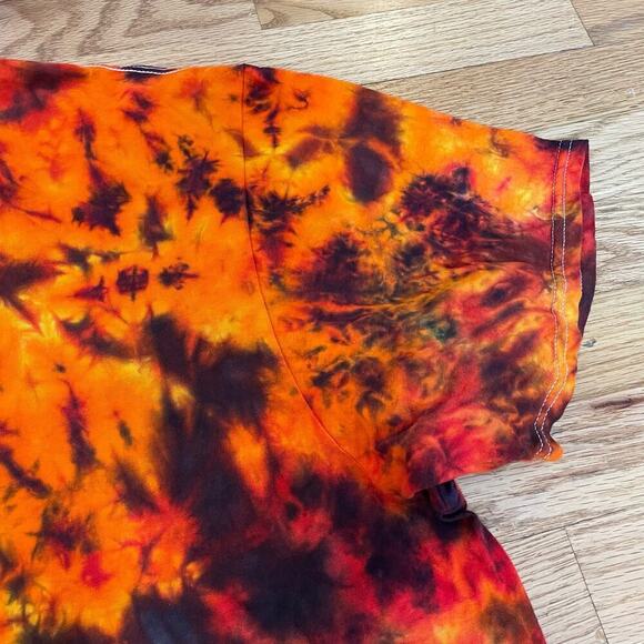 handmade tie dyed unisex tshirt orange red lava black 3XL - Picture 4 of 8